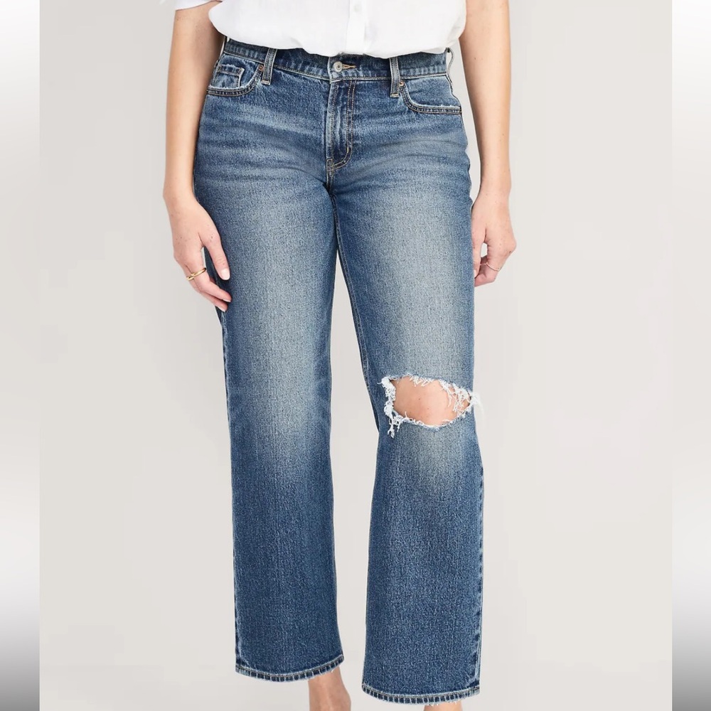 Mid-Rise Boyfriend Loose Jeans
